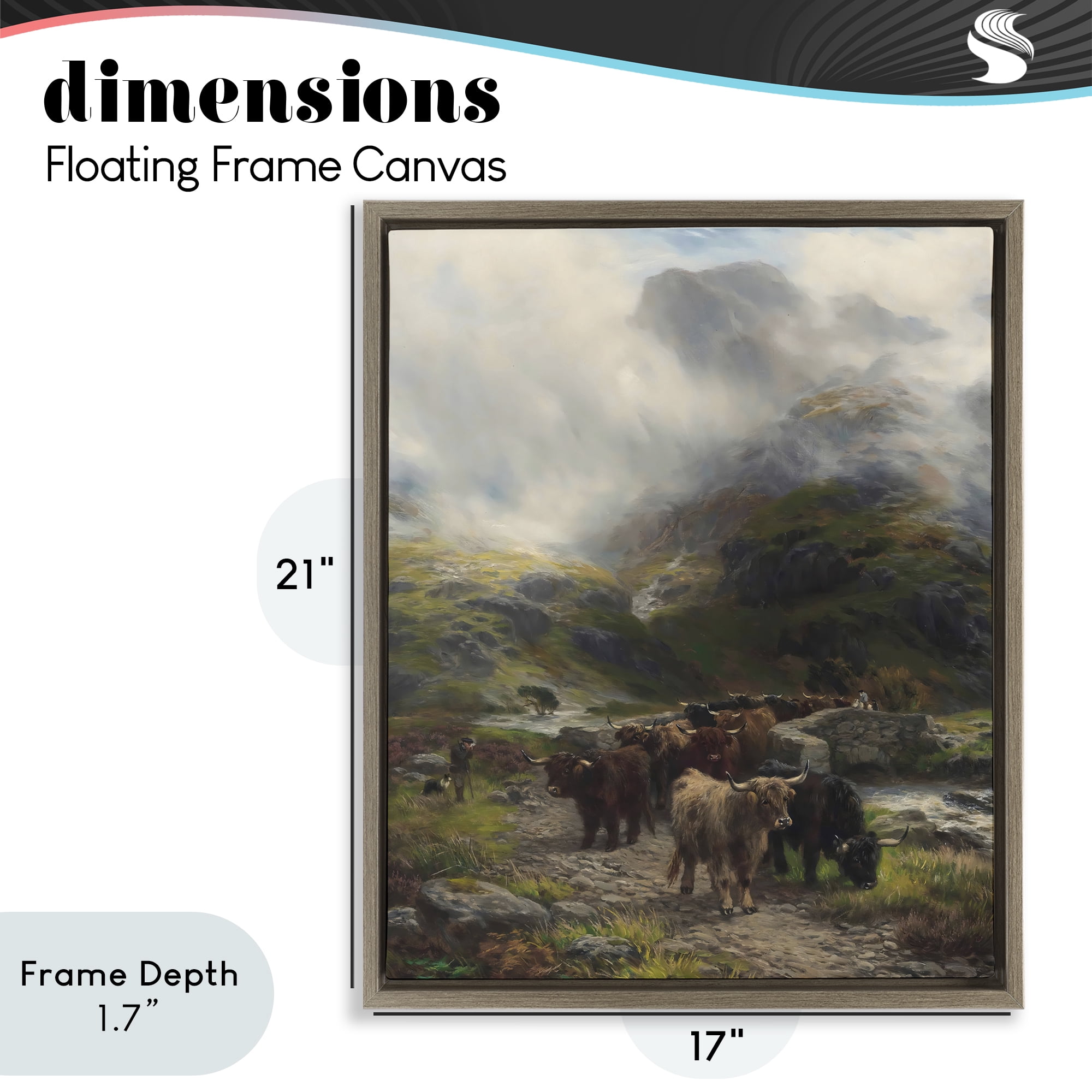 Stupell Industries Moody Highland Cows Herd Brown Framed Floater Canvas Wall Art, design by Arlington Prints