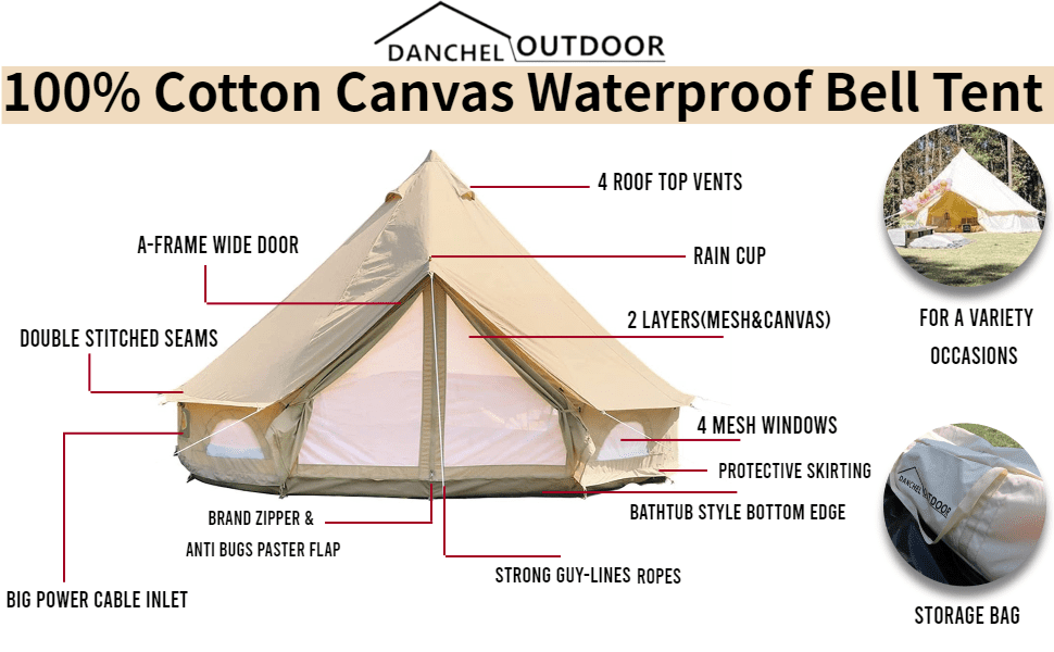 DANCHEL OUTDOOR 13.2ftu003d4M Spacious Canvas Bell Tent for 4 Person Camping,  Heavy Duty Waterproof Cotton Yurt Tent for Glamping - Walmart.com
