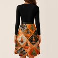 thumbnail image 7 of Halloween Dresses for Women Spider Printed Long Sleeve Classic Dresses Candy Cocktail V-Neck Horror Tea Length Dress with Belt 5XL, 7 of 7