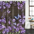 thumbnail image 2 of Purple Flowers Shower Curtain, Waterproof Shower Curtains for Bathroom, Butterfly Spring Floral Wooden Farmhouse Washable Fabric Bathtub Curtain Set Bath Decor with 12 Hooks Extra Long 72"x96", 2 of 8