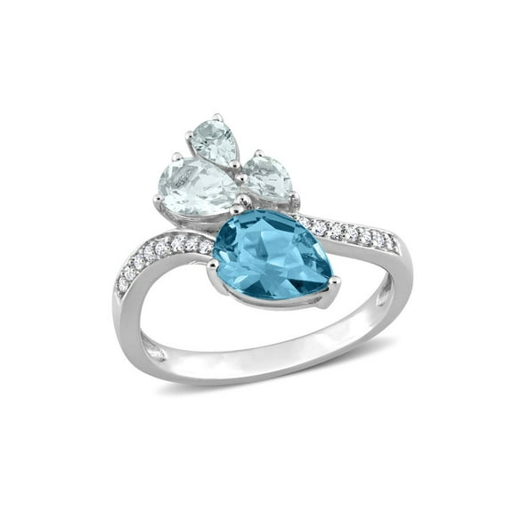 1.94 Carat (Ctw) Blue Topaz and Aquamarine Ring in 14K White Gold with Diamonds for Women