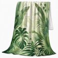 thumbnail image 2 of Soft Green Tropical Palm Leaves and Misty Botanical Foliage, Botanical Rainforest Art for Plant Lovers, Birthday Gift, Cozy Flannel Blanket for Bedroom, Fresh Home Decor, 2 of 9
