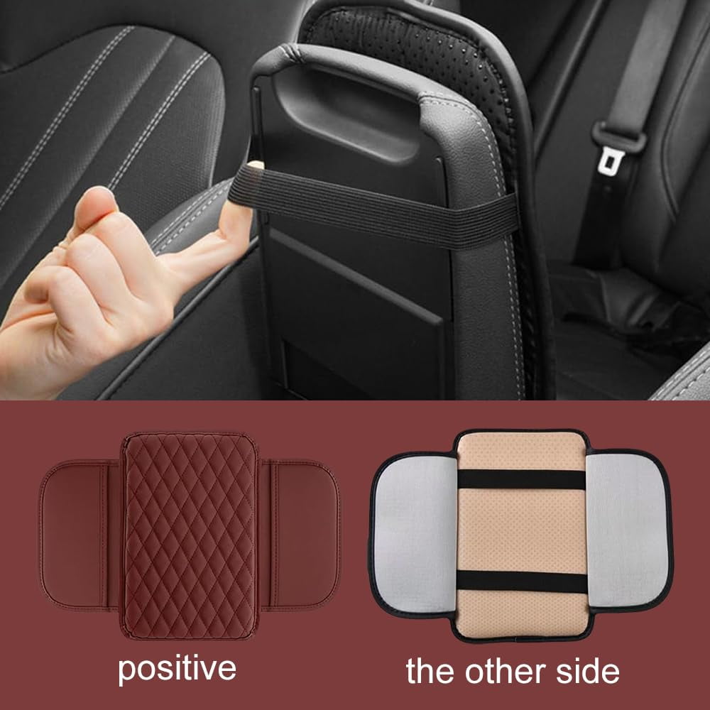 Upgraded Car Center Console Cover, Leather Armrest Cushion Pad with 2 Storage Bags, Microfiber Soft Waterproof Seat Box Cover Protector, Cars Interior Decor Accessories Fit for Most Vehicles