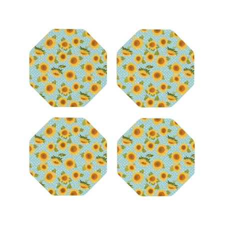 

Junzan White Polka Dot Sunflower A Print Coasters for Drinks - Leather Coasters Set of 4 for Coffee Table for Housewarming/Kitchen/Bar/Decor-Octagon