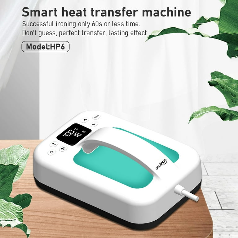 Coolinbo HP6 Handheld Heat Press Machine 7x5 inch Portable Heat Transfer Machine with Insulated -Slip Base Support Adjustable Temperature Timer