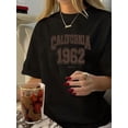 thumbnail image 1 of 1pc Vintage California 1962 Graphic Tee, Women'S Casual Round Neck Short Sleeve T-Shirt, Polyester Knit Summer Top with Geometric Pattern, 1 of 7