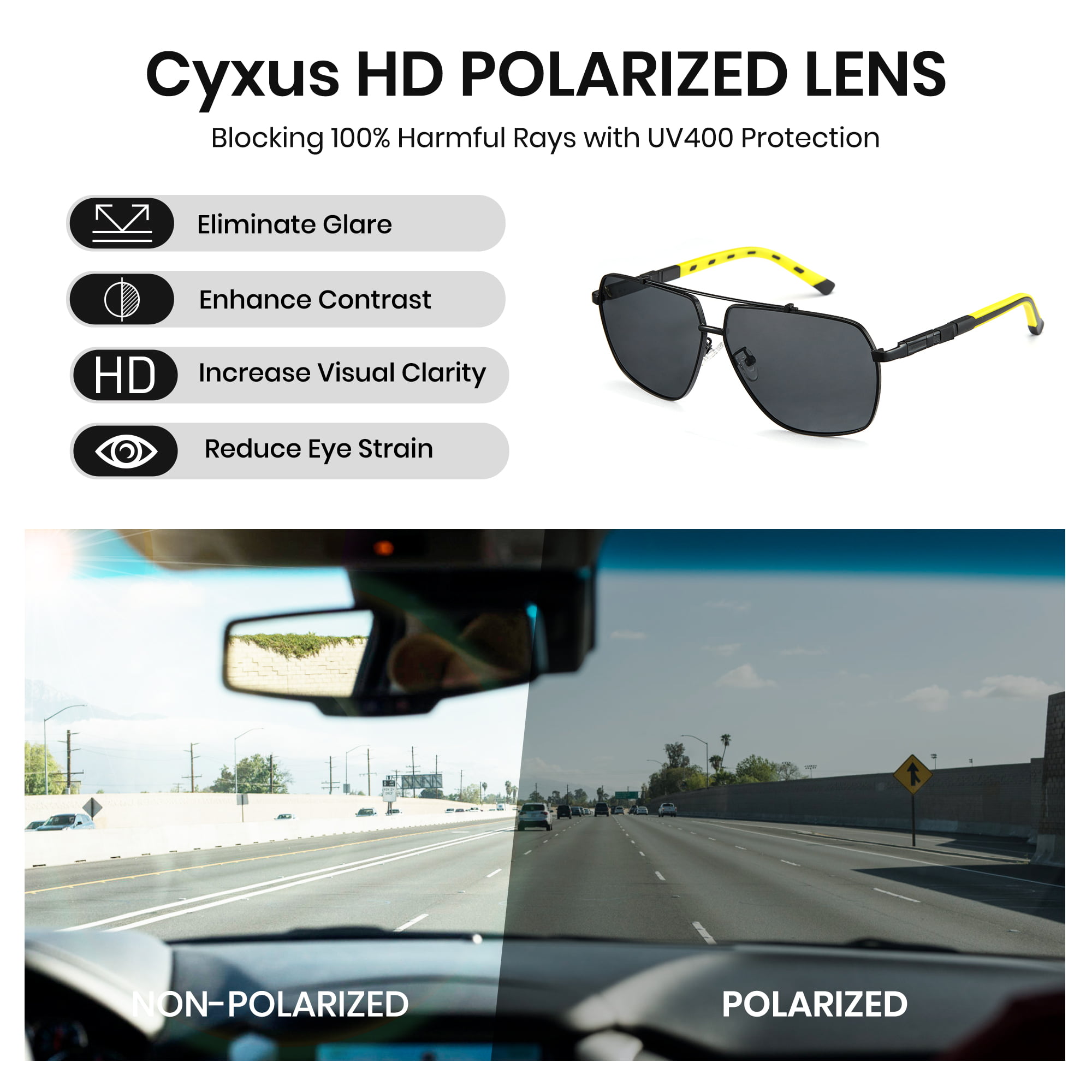 Cyxus Polarized Aviator Sunglasses for Men Classic Mirrored Lens UV  Protection（Black Lens&Black Frame）