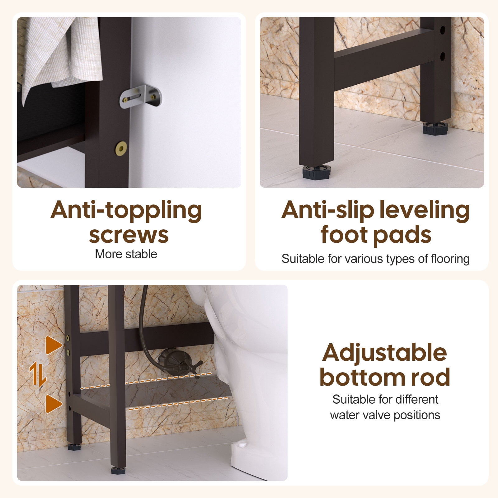 Enogets Over the Toilet Storage, Bamboo Bathroom Shelf Organizer with 2 Baskets & 4 Hooks, 4-Tier Space Saver