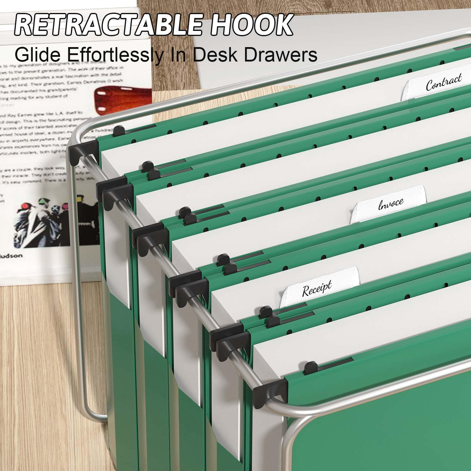 Plastic Hanging File Folders Expandable 12 Pack Heavy Duty Folder Letter Size 2 Inch Expansion Extra Capacity Adjustable Tabs Green Designed For Bulky Files