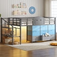 thumbnail image 2 of AOGLLATI Twin Size Low Loft Bed with 9 Storage Drawers and Under-Bed Hideaway, Metal Loft Bed with Storage Shelf and LED Lights Grey, 2 of 13