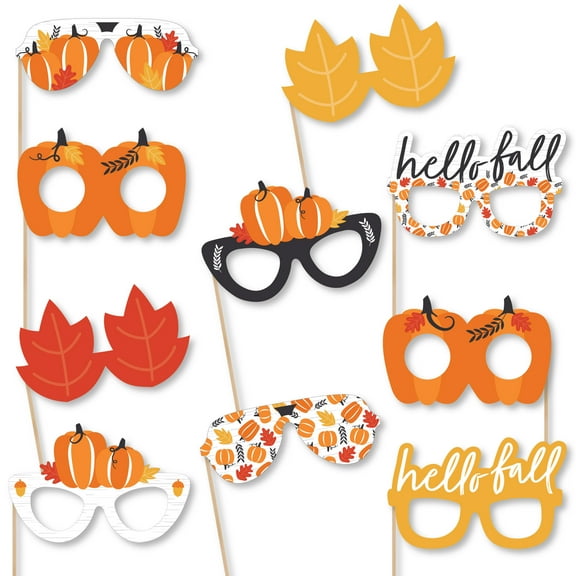 Big Dot of Happiness Fall Pumpkin Glasses - Paper Card Stock Halloween or Thanksgiving Party Photo Booth Props Kit - 10 Count