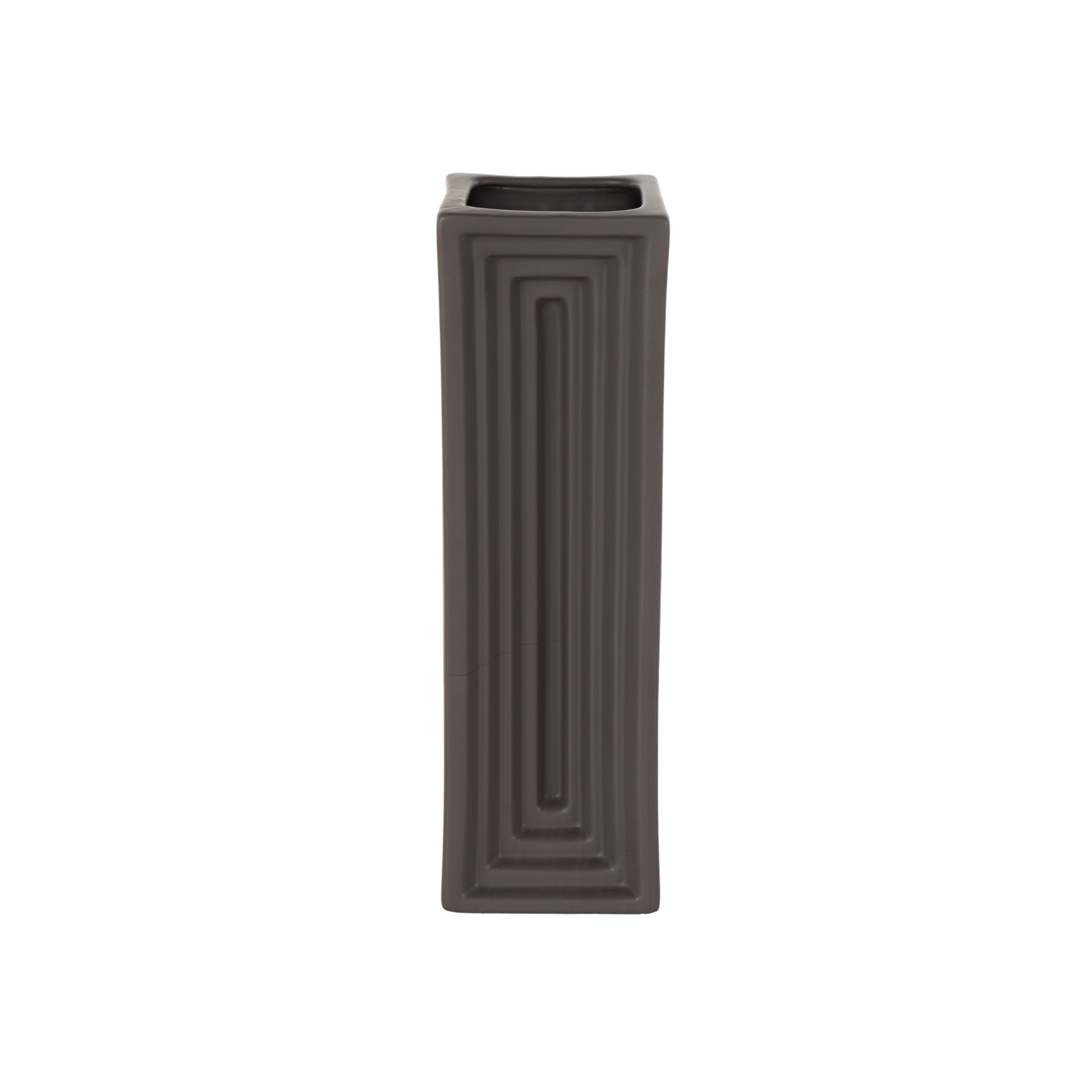 DecMode 15" Geometric Concaved Rectangular Black Ceramic Vase