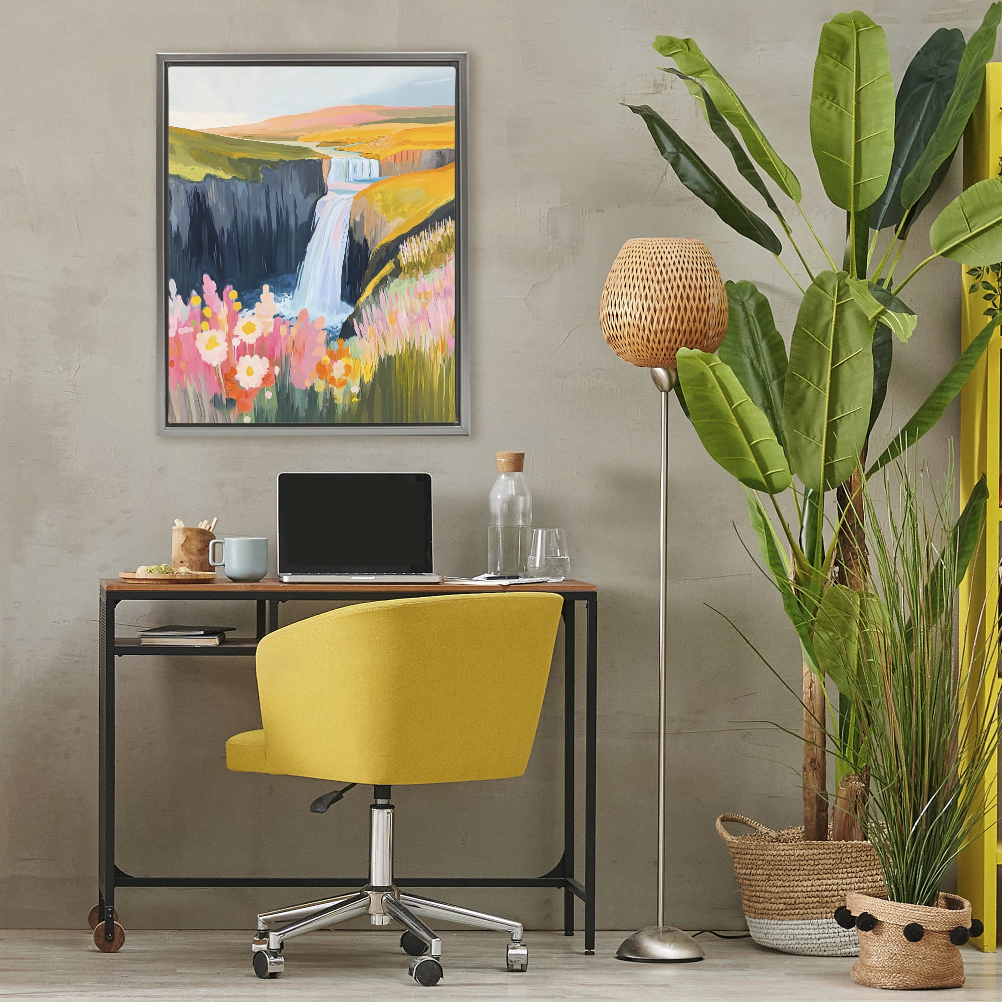 Stupell Industries Colorful Waterfall in Valley Gray Framed Floater Canvas Wall Art, design by The Prints Vibe