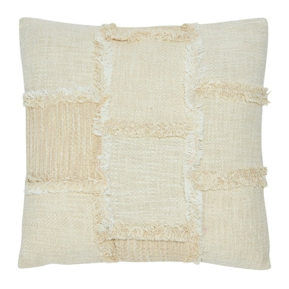 Creative Co-Op Woven Cotton and Wool Patchwork Pillow with Frayed Edges