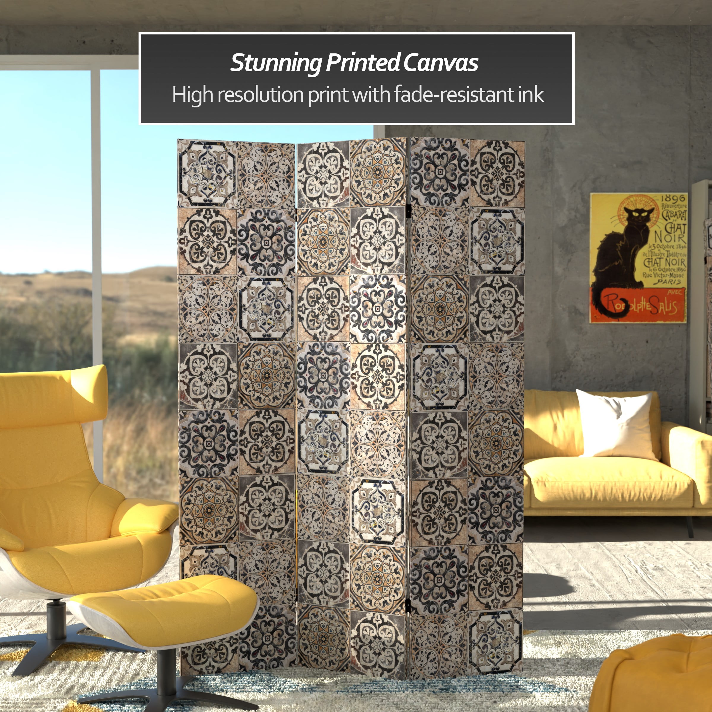 Oriental Furniture 6 ft. Tall Victorian Tile Canvas Room Divider - 3 Panel