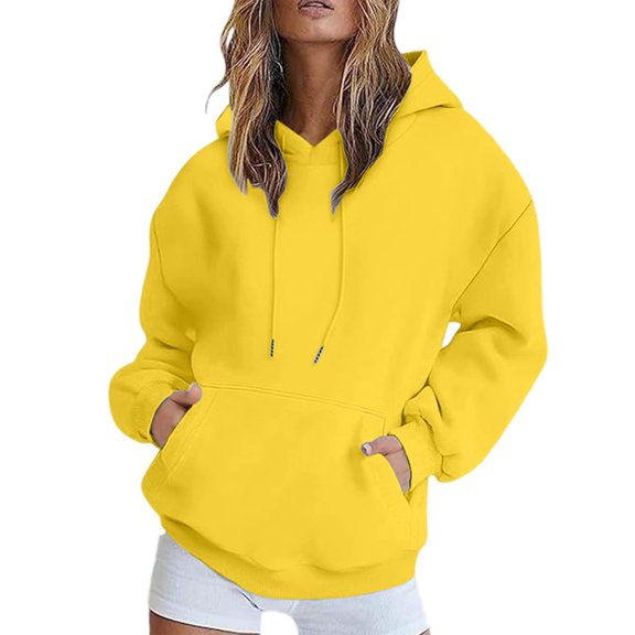 Women's Shoulder Hooded Sweatshirt Fleece Lined Winter Warm Pullover Candy Colors Soft Polyester Fabric