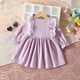 thumbnail image 4 of Vestido de manga larga con cuello redondo para niña, color liso, cuello redondo, manga A, con volantes, para bebés y niños pequeños, vestido informal de poliéster para niña., 4 of 8