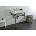 thumbnail image 4 of Kingston Brass LMS30MB8 Pemberton 30" Carrara Marble Console Sink with Brass Legs (8-Inch, 3-Hole), Carrara Marble White/Brushed Nickel, 4 of 8