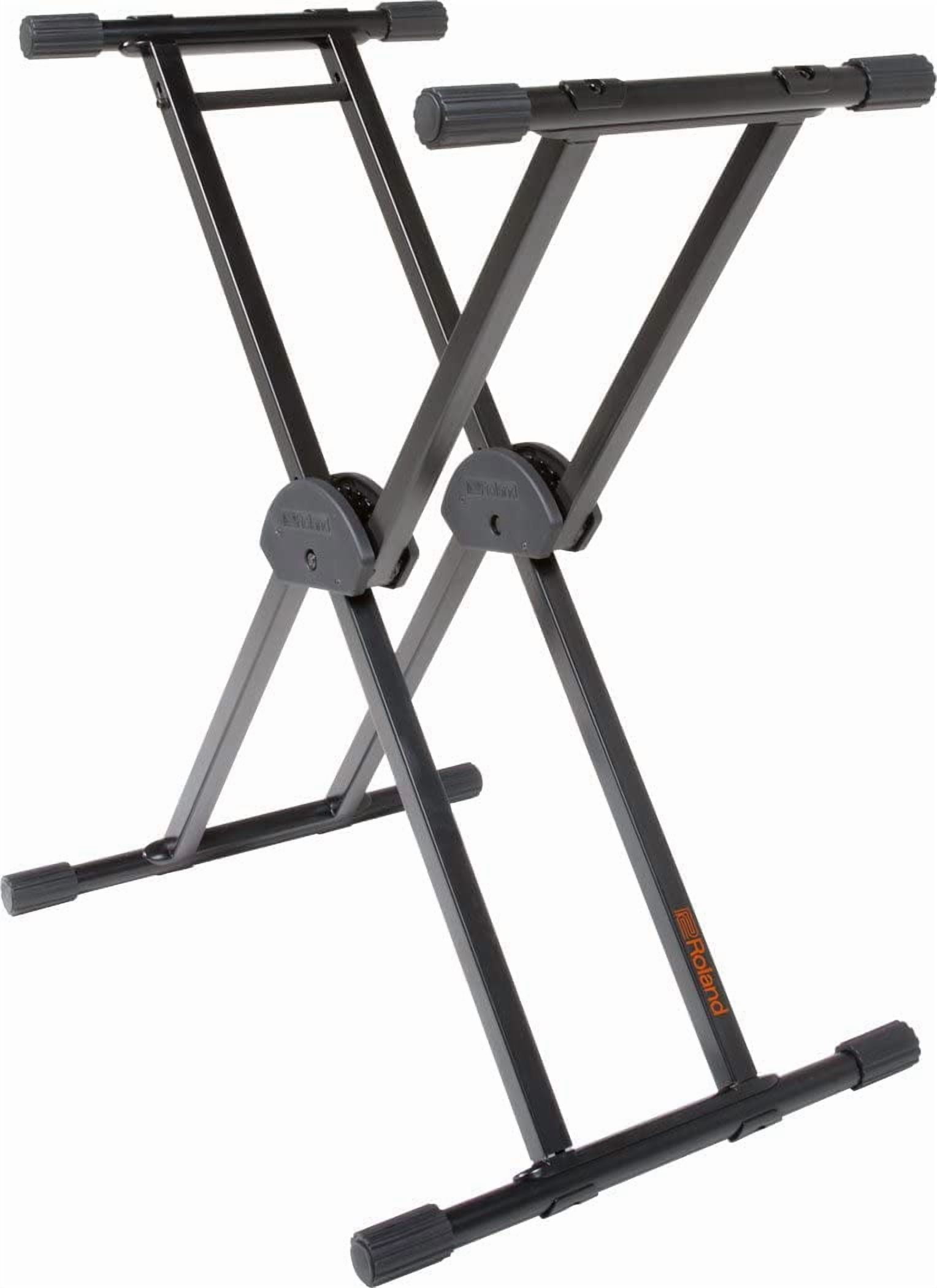 Roland KS-20X Spring-Loaded Double-Braced Keyboard Stand - Black Bundle with Damper Pedal and Austin Bazaar Polishing Cloth