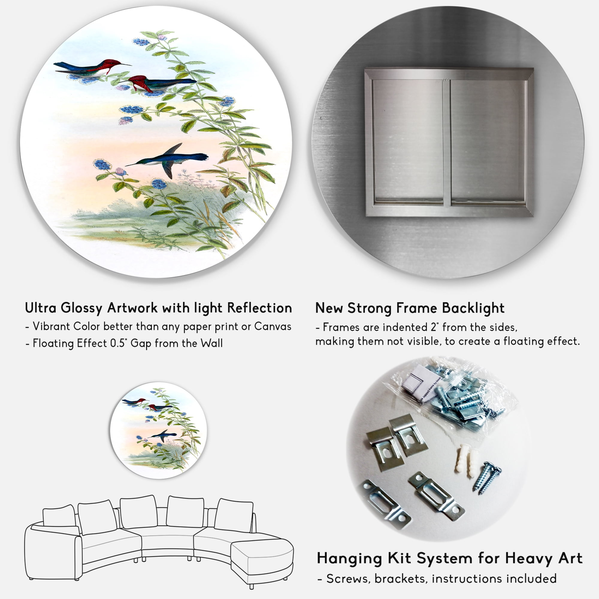 Designart 'Ancient Hummingbird II' Traditional Circle Metal Wall Art 11x11 - Disc of 11