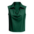 thumbnail image 4 of Satin Silk Tank Tops Sleeveless Collared Cowl Neck Camisole Shirts Dressy Casual Business Work Office Shirts Outfits Elegant Ruched Camisole Top Lightweight Basic Layered Satin Top Green Xxl, 4 of 4