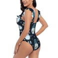 thumbnail image 5 of Yiaed Gnome and Snowflakes Print Women's Ruffled One Piece Swimsuit V Neck Swimwear Slimming Monokini for Woman-Medium, 5 of 8