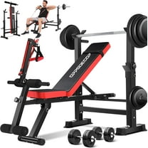 OPPSDECOR 600lbs 6 in 1 Weight  Set with Squat Rack Foldable  Press with Removable Foot Catch Adjustable Workout  for Home Gym