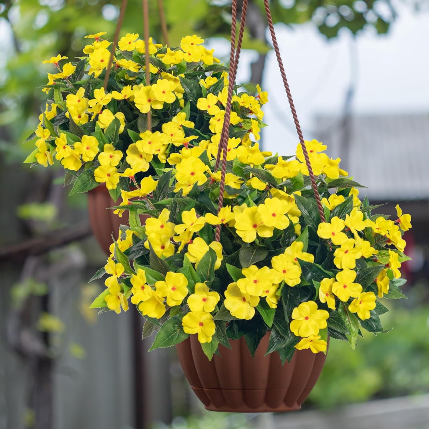 Fake Plants Fake Flowers Spring Decorations for Home Silk Impatiens Bouquet Flowers Artificial Flowers Impatiens Plants Fake Impatiens for Indoor Outdoor Balcony Decorations,4 Pcs Yellow