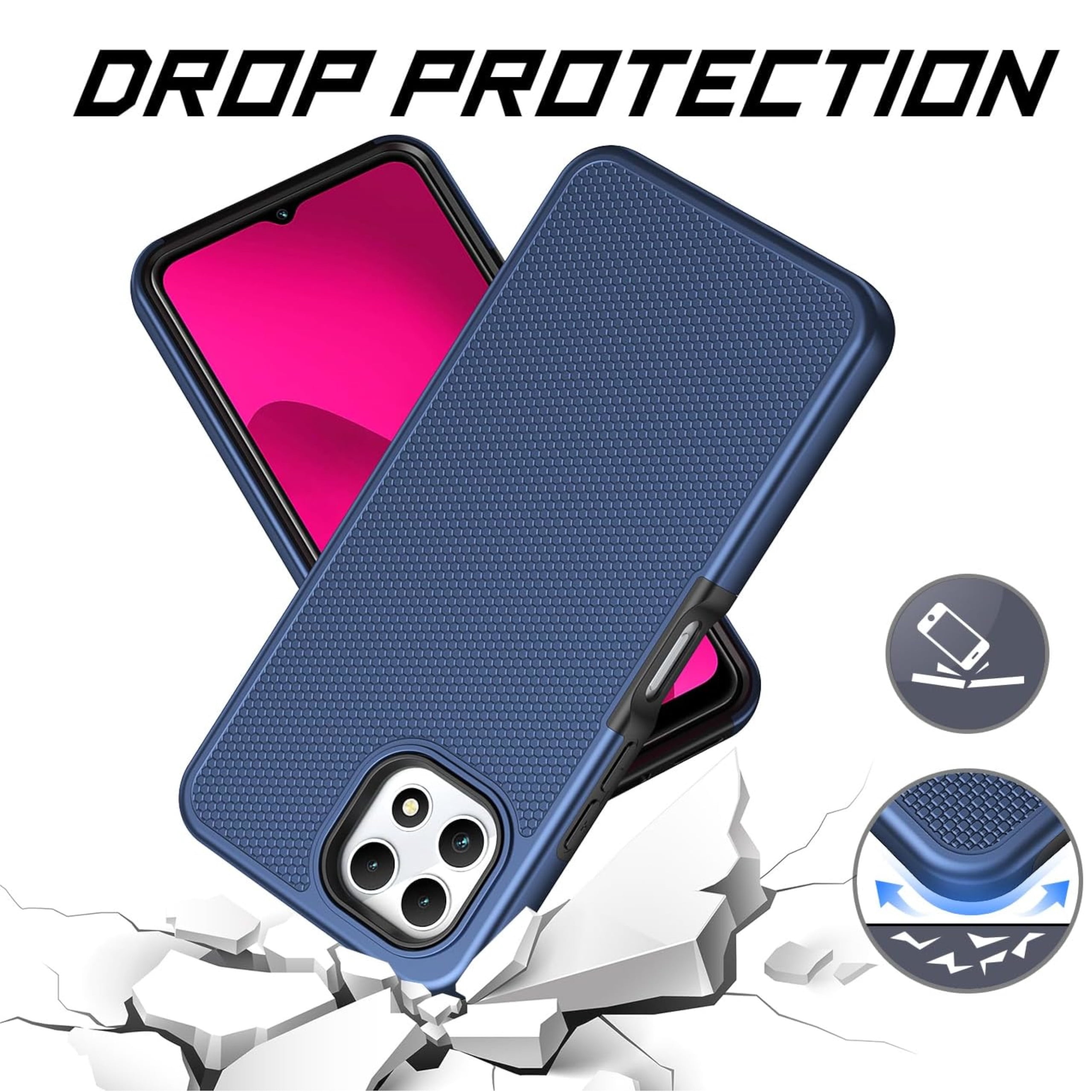 XPM for TCL K32 5G Dual Layer Slim & Tough Hybrid Shockproof Heavy Duty Rubber TPU Matte with Textured Rugged Shell Protection Phone Case Cover (Blue Navy)