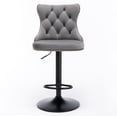thumbnail image 2 of 2 Pack Swivel Tufted Back Bar Stool with Adjustable Seat Height, Velvet Counter Chair with Chrome Base and Footrest, Bar Chair with Nailhead Trim for Home Pub and Kitchen Island, Gray+Black, 2 of 8
