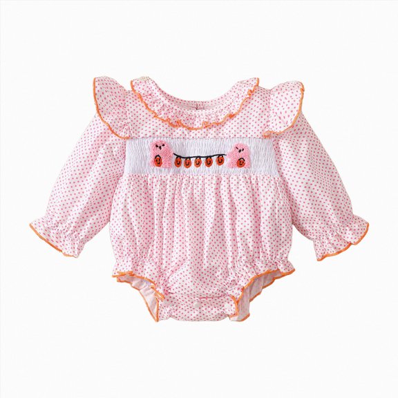 mgoYE Newborn Baby Girl Smocked Thanksgiving Outfit Infant Plaid Bubble Romper Embroidery Turkey Fall Clothes|Orange,6-12 Months