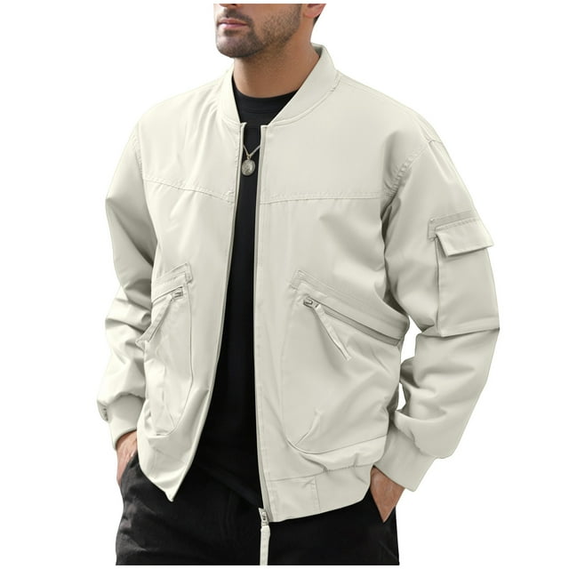 Dagugfen Vestes pour Hommes à Manches Longues à Fermeture Éclair Coupe Ample Cargo Plein Air Camping Randonnée Veste Militaire avec Multiples Poches