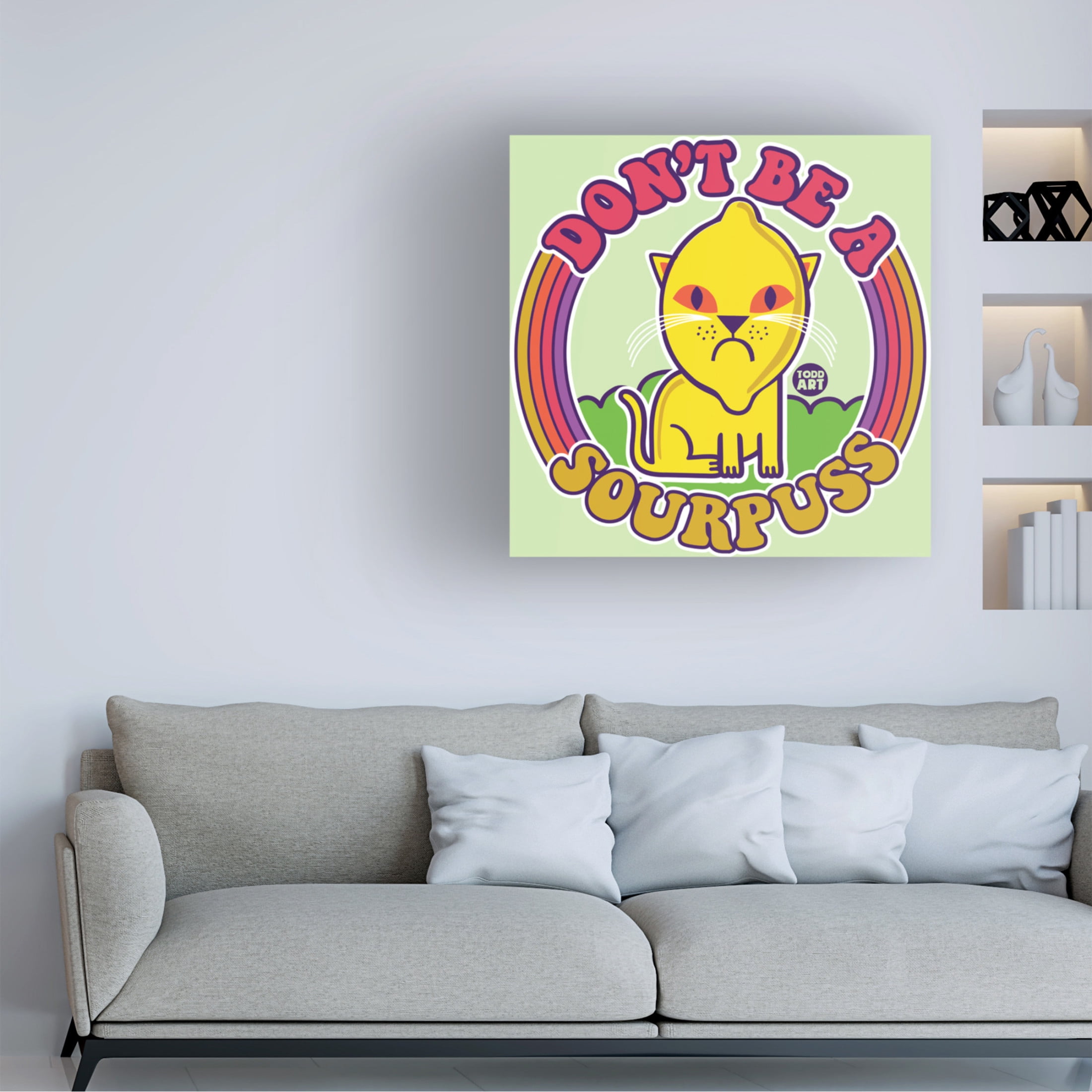 Canvas Wall Art - toddart 'Funshine Sourpuss' Wall Art for Living Room, Bedroom, or Office Décor by Trademark Fine Art - 18 x 18 Inches