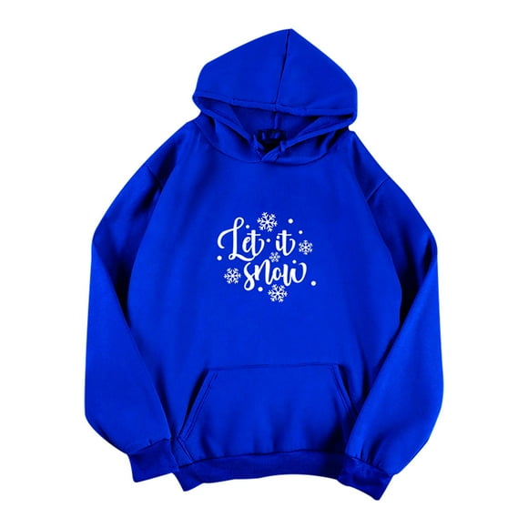 Rbaofujie Sweater Hoodie Christmas Fashion Women's Casual Long Sleeve Hooded Printed Sweatshirt Tops Blue Womens Sweater Tops