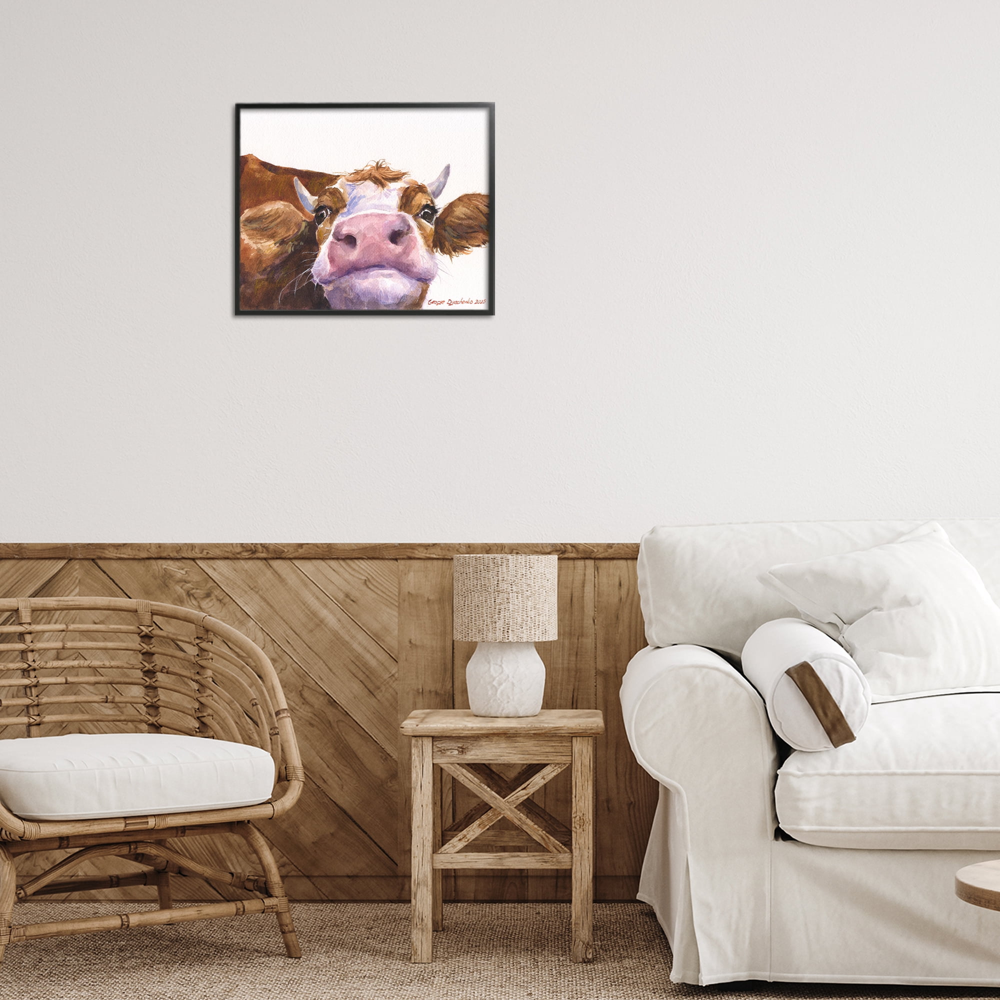 Stupell Industries Cute Cow Close Up Black Framed Giclee Art, design by George Dyachenko