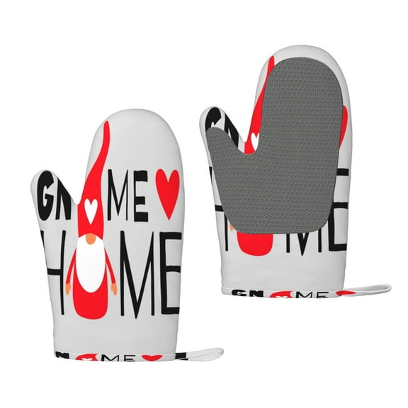 Hirioo Gnome Home With A Cute Gnome for Silicone Oven Mitts for BBQ, Baking, Cooking, Set of 2, Heat Resistant 260℃, Non-Slip Kitchen Essentials