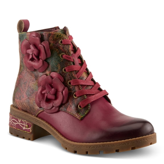 Spring Step L'Artiste Martinela Heeled Booties | Floral Appliqué Leather Ankle Boots with Artistic Touch