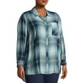 thumbnail image 3 of Terra & Sky Women's Plus Size Plaid Pocket Button Down Shirt, 3 of 6