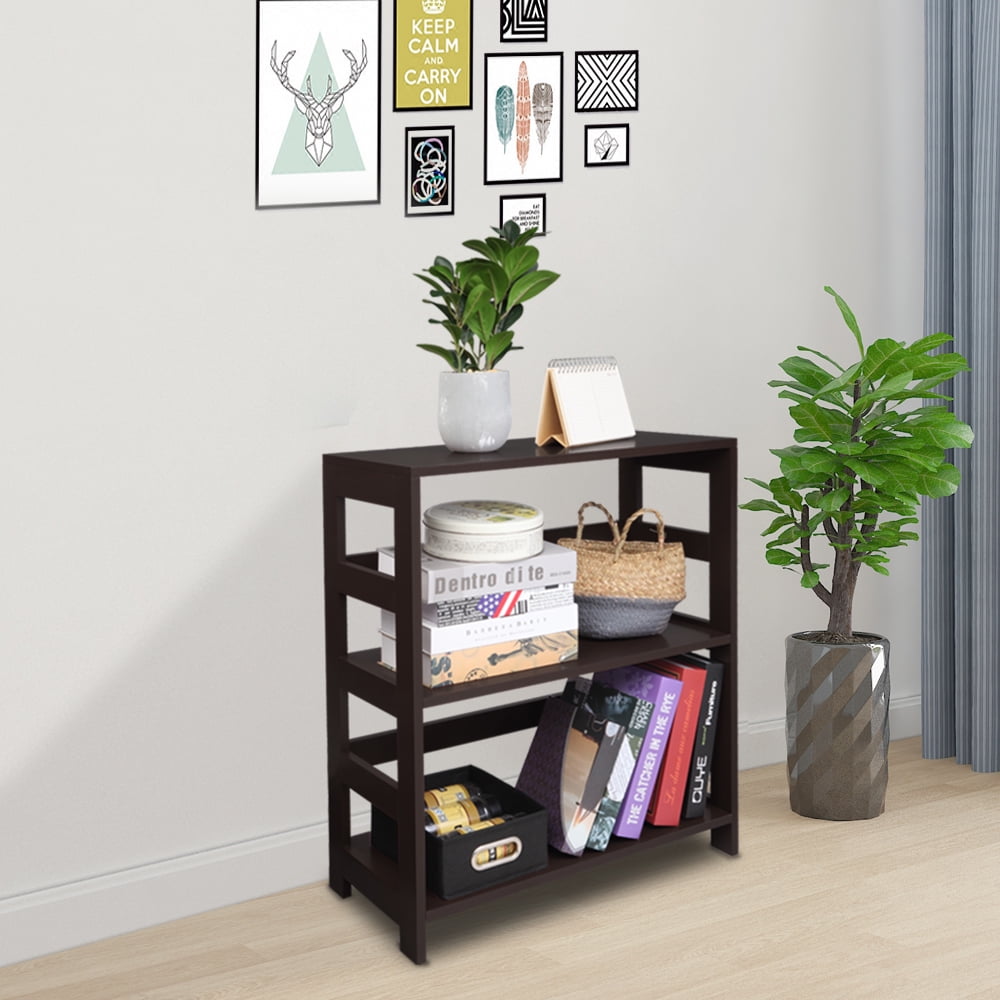 Private Jungle Storage Rack Wood Shelf 3 Tier Bookcase Shelf Storage Organizer, Brown