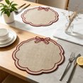 thumbnail image 5 of Linnome Flower Shaped Embroidered Linen Placemats, Bow Decor Heat Resistant Table Mats, Washable Stitched Insulation Plate Mats for Dining Table, Coffee Table Decor, 5 of 6