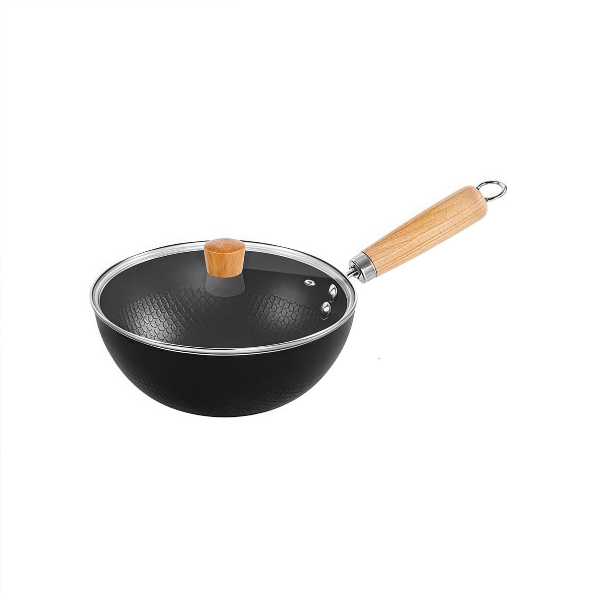Non-stick Frying Pan for Flat Bottom Wok Iron Pots Kitchen Cookware With Glass Cover
