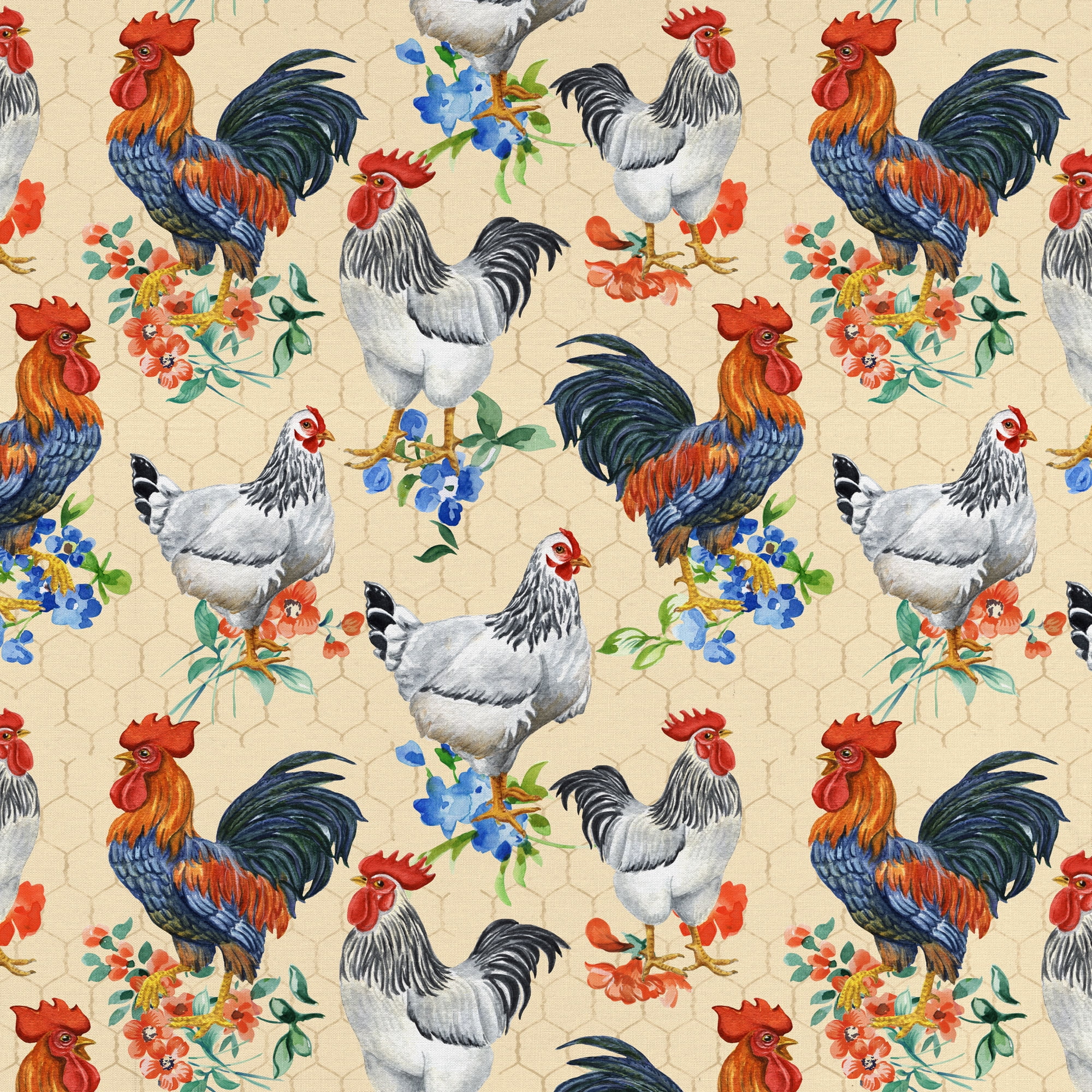 (2 pack) Half-Yard 100% Cotton Raise Chickens, Multi-color, 44" Wide for Quilting & Sewing by David Textiles