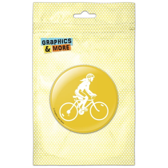 Woman on a Bike Racing Bicycle Ride Yellow Pinback Button Pin Badge