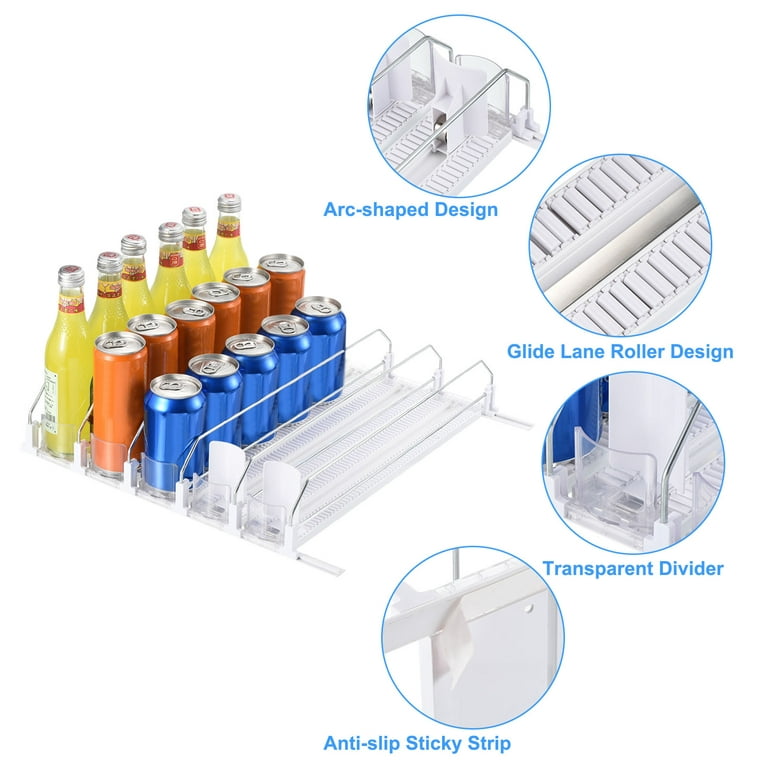 MAXTUF Drink Dispenser for Fridge, Soda Can Organizer for Refrigerator,  Adjustable Width Beverage Self-Pushing Glide Rack, Up to 30 Cans Storage  for