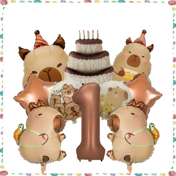 Caramel Color Number  1 Cartoon Animation Kapibala Theme Birthday Party Aluminum Film Balloon Decoration Party