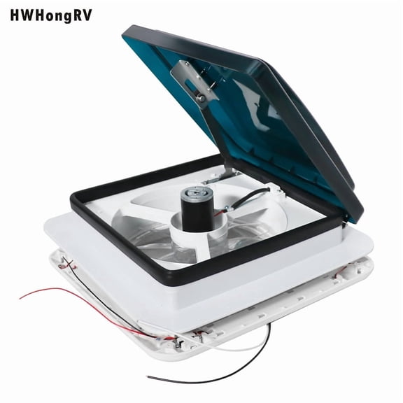 36x36 cm / 14" x 14" RV Camper Roof Ventilation Fan, 10-Blade 12V Manual Lift, Reversible, Smoke Cover