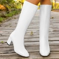 thumbnail image 2 of Women's Western Style Block Heel Knee High Boots Side Zipper Fall Winter Walking Shoes Fashion Comfortable Pull on Wide Calf Knight Boots White 9(42), 2 of 6