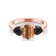 thumbnail image 2 of Gem Stone King 1.97 Ct Oval Brown Tiger Eye Black Onyx 18K Rose Gold Plated Silver Ring, 2 of 4