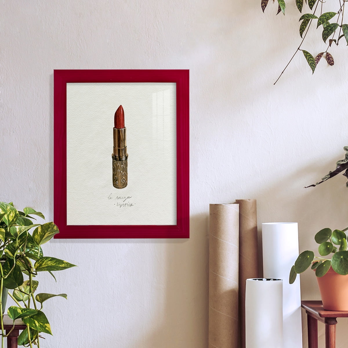 Gilded Toiletries III - Framed Print w/glass - Cherry Red