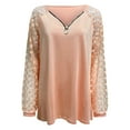 thumbnail image 4 of IROINNID Womens Long Sleeve V-Neck Shirts Ladies Lounge Solid Color Fashion Lace Long-Sleeved Zipper Pullover Top,Pink, 4 of 5